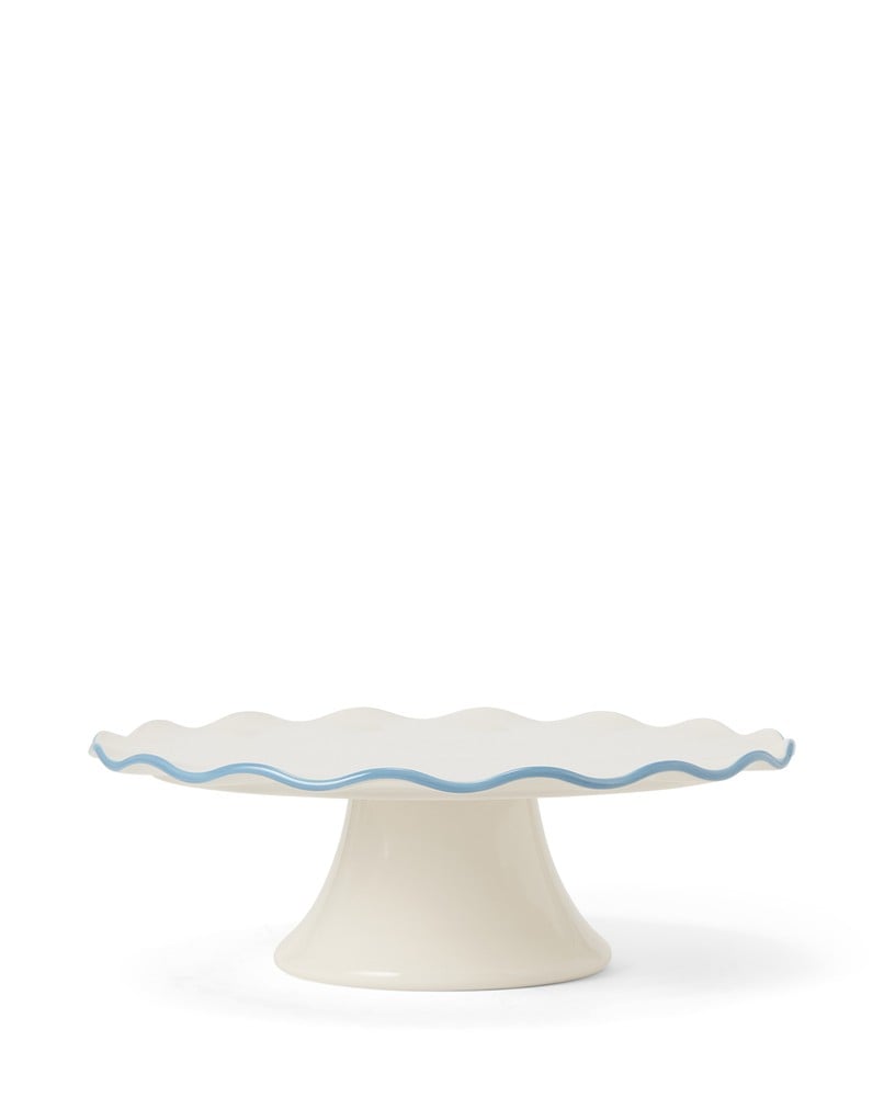 Patera Wavy cake stand in stoneware, white/blue Lexington